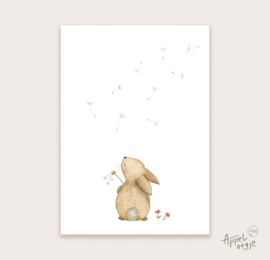Ansichtkaart konijn + paardenbloem