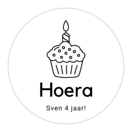 Hoera naam leeftijd - cupcake - gepersonaliseerde sticker