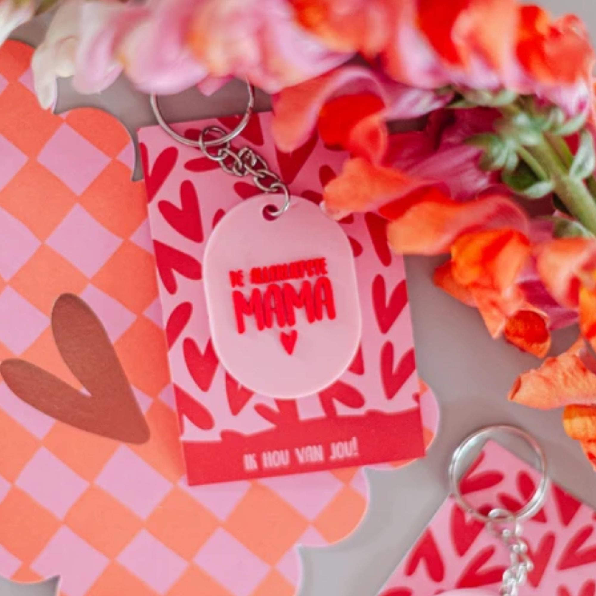 Sleutelhanger de allerliefste mama - rood/roze