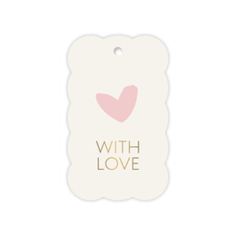 Kadolabel “With love” goud met roze hartje