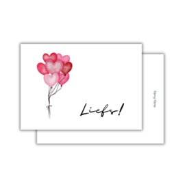 Kaart liefs – rood/roze hartjes ballonnen.