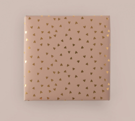 Cadeau papier | Gouden hartjes - Warm roze