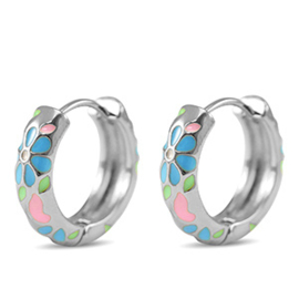 Flower Silver Blue Pink Earrings Creolen