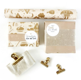 Cadeaupapier Sint & Kerst sterren - Nude/goud