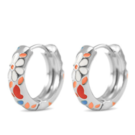 Flower Silver white red Earrings Creolen