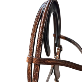 Headstall with browband Snake print Cognac