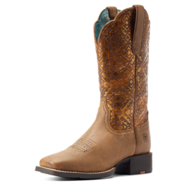 Ariat Round Up Wide Square Toe Bare Brown Ladies Western Boots