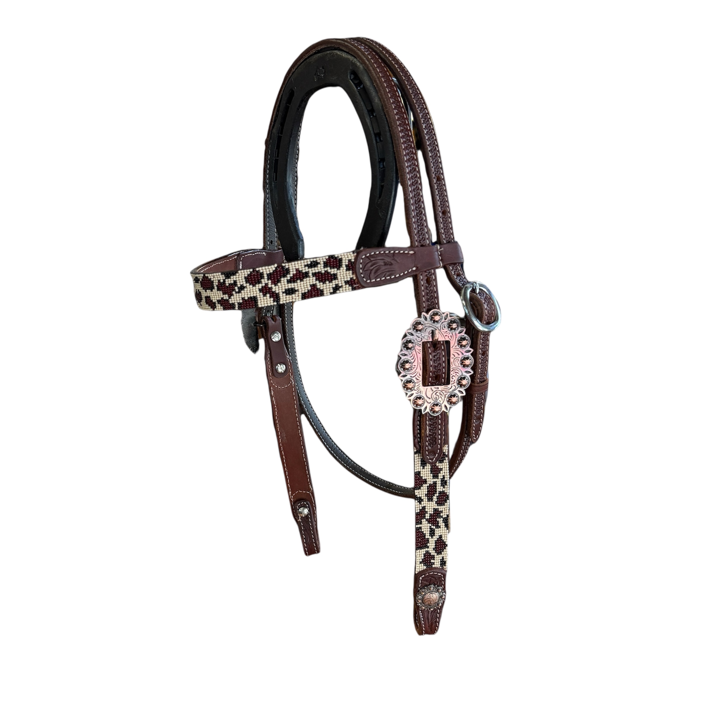Headstall with browband leopard braiding
