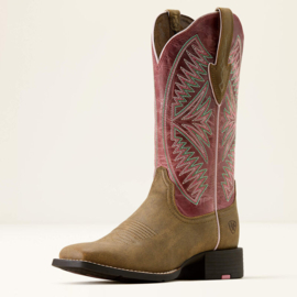 Ariat Round Up Ruidoso Wide Suare Toe Brown/Rose Ladies Western Boots