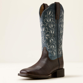 Ariat Round Up Holly Choco Croc Print Wide Square Toe Ladies Boots
