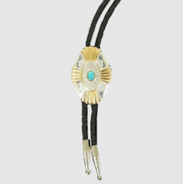 Bolo Tie Silver Gold & Turquoise Stone
