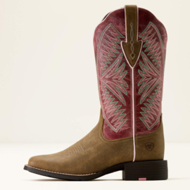 Ariat Round Up Ruidoso Wide Suare Toe Brown/Rose Ladies Western Boots