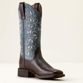 Ariat Round Up Holly Choco Croc Print Wide Square Toe Ladies Boots