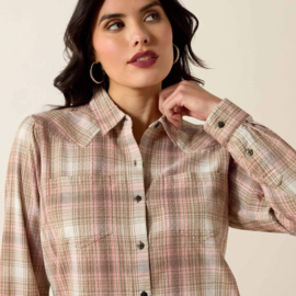 Ariat Billie Jean Western Shirt White Pepper Coral Plaid