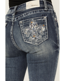 Grace in LA Medium Wash Fleur De Lis BOOTCUT (Easy Fit)