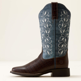 Ariat Round Up Holly Choco Croc Print Wide Square Toe Ladies Boots