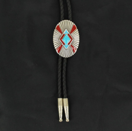 Bolo Tie Silver, Turquoise & Red
