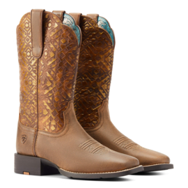Ariat Round Up Wide Square Toe Bare Brown Ladies Western Boots