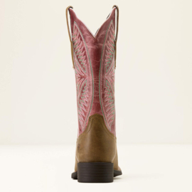 Ariat Round Up Ruidoso Wide Suare Toe Brown/Rose Ladies Western Boots