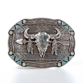 Nocona Rectangle Arrow Skull Feather Buckle