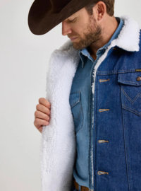 Wrangler Sherpa Lined Denim Jacket Mid Stone