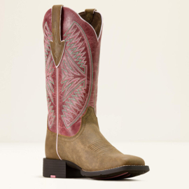 Ariat Round Up Ruidoso Wide Suare Toe Brown/Rose Ladies Western Boots