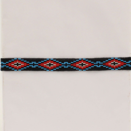 Hoedenband 7/8" Beaded Stretch Black Red Blue