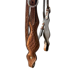 Headstall with browband Snake print Cognac