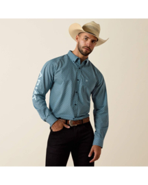 Ariat Team Jansen Fitted Shirt Navy/Light Blue