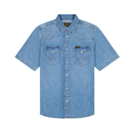 Wrangler Short Sleeve Western Shirt Mid Light Wash