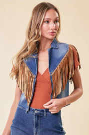 Denim vest with western fringes