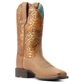 Ariat Round Up Wide Square Toe Bare Brown Ladies Western Boots