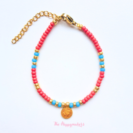 Handmade bracelet ''colorful boho coin'' red & blue