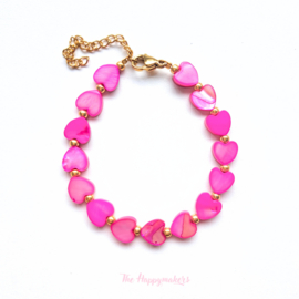 Handmade bracelet ''colorful sea shell hearts'' 8mm pink
