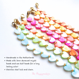 Handmade bracelet ''colorful sea shell hearts'' 8mm blue mix