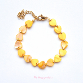 Handmade bracelet ''colorful sea shell hearts'' 8mm yellow