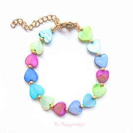 Handmade bracelet ''colorful sea shell hearts'' 8mm blue mix