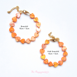 Handmade bracelet ''colorful sea shell hearts'' 6mm orange
