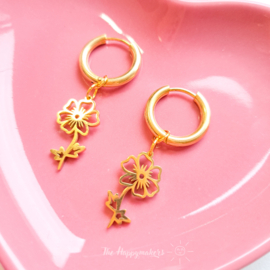 Earrings rvs ''flower hoops'' gold