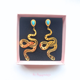 Oorbellen ''big snake'' stainless steel goud