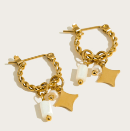Earrings little hoops ''pearls'' rvs, gold