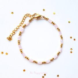 Handmade bracelet ''miyuki pink stones'' rvs gold