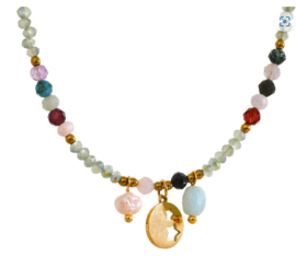 Bead necklace ''mixed gemstones'' gold
