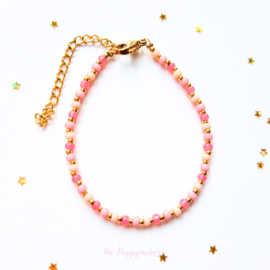 Handmade bracelet ''mixed pink stones'' rvs gold