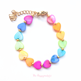 Handmade bracelet ''colorful sea shell hearts'' 8mm rainbow