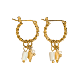 Earrings little hoops ''pearls'' rvs, gold