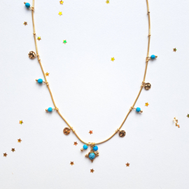 Gemstone necklace ''turkoois stones'' gold