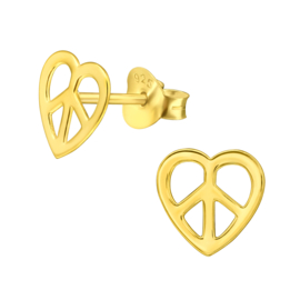 Ear studs ''peace heart'' gold plated