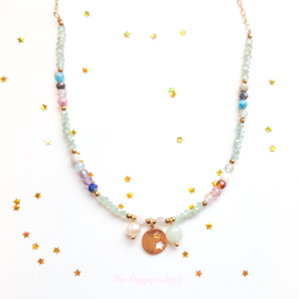 Bead necklace ''mixed gemstones'' gold