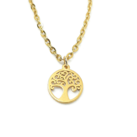 Bedelketting ''tree'' stainless steel, gold